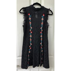 Altar'd State large black lace embroidered boho mini dress